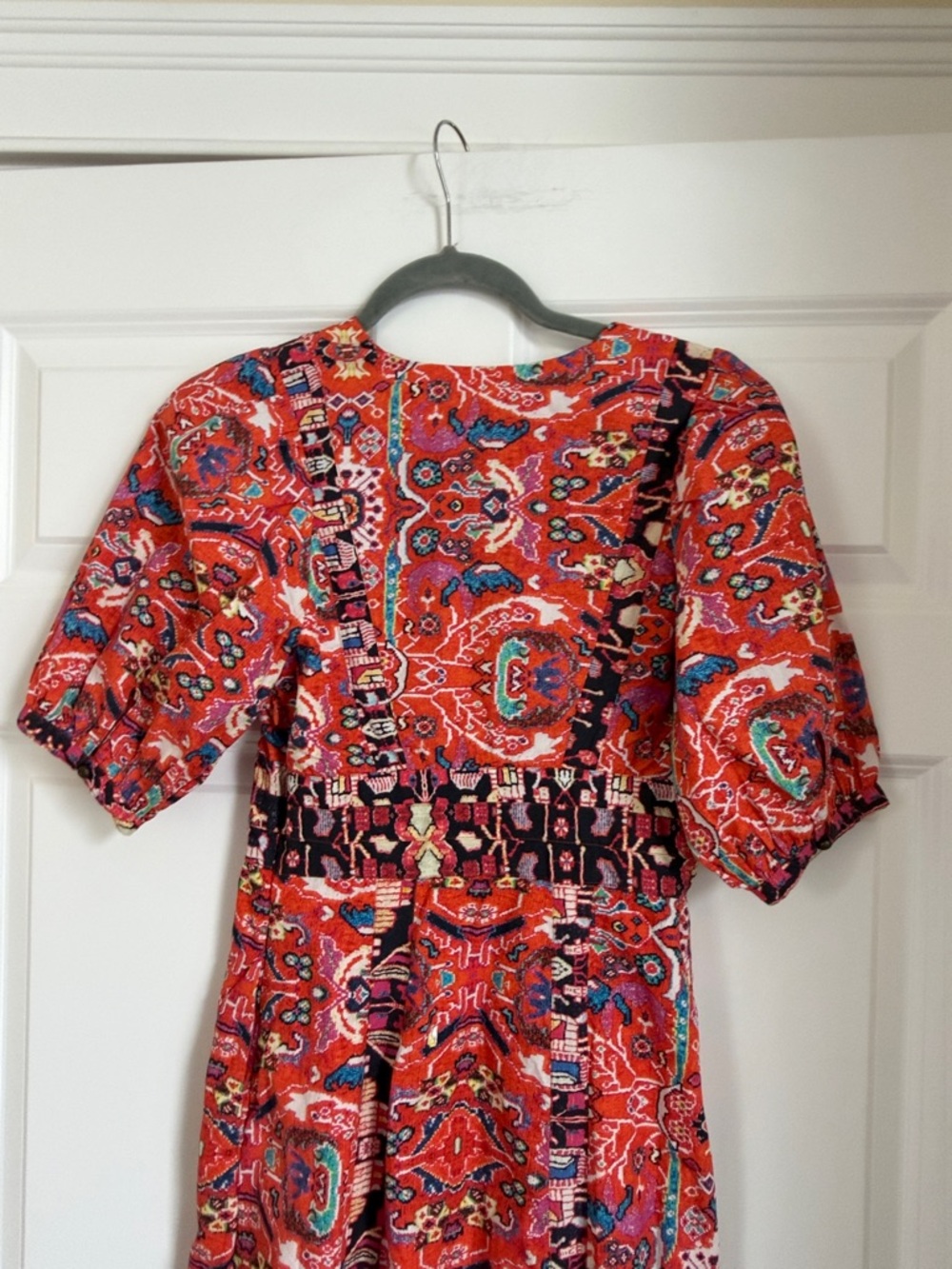 Women's Orange Paisley Button-Front Midi Dress - Picture 6 of 6